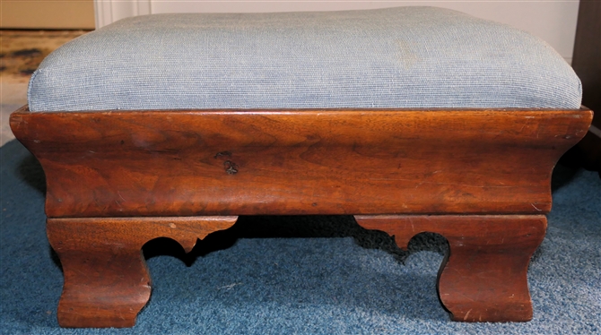 19th Century Chippendale Foot Stool with Ogee Bracket Feet - Light Blue Upholstered Cushion - Stool Measures 10 Tall 18 by 14 1/2 