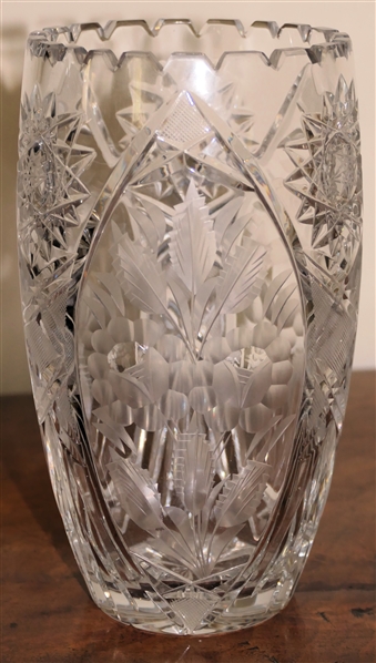 Pretty Crystal Vase with Etched Flowers on 3 Sides - Vase Measures 8 3/8" Tall 