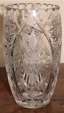 Pretty Crystal Vase with Etched Flowers on 3 Sides - Vase Measures 8 3/8" Tall 