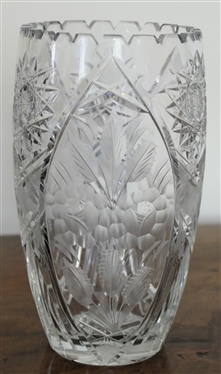 Pretty Crystal Vase with Etched Flowers on 3 Sides - Vase Measures 8 3/8 Tall 