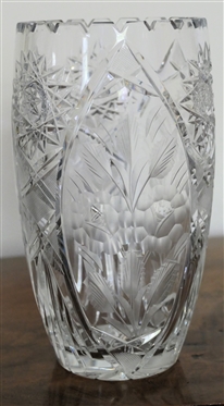 Pretty Crystal Vase with Etched Flowers on 3 Sides - Vase Measures 8 3/8 Tall 