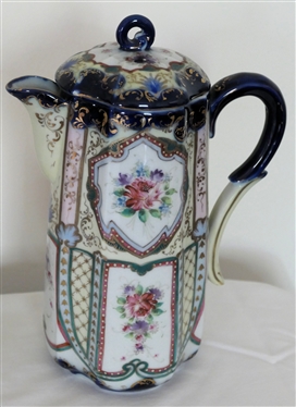 Noritake Egg Coddler with Lids and Hand Painted Porcelain Chocolate Pot with Lid Beautiful Florals with Gold Accents - Chocolate Pot Measures 9 Tall 
