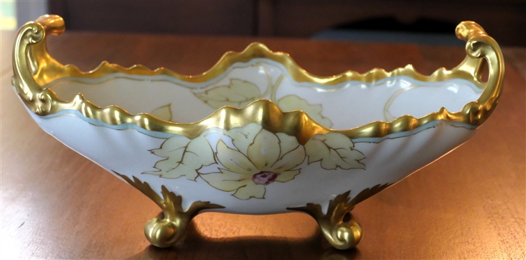 Bano Brothers - Elite France Limoges Hand painted Oval Center Bowl - Footed with Hand Painted Yellow Flowers - Bowl Measures 5 Tall 12 by 8 