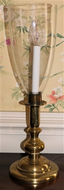 Harvin Brass Candlestick Lamp with Glass Hurricane Shade - Brass Base Measures 10 Tall with Shade 11 
