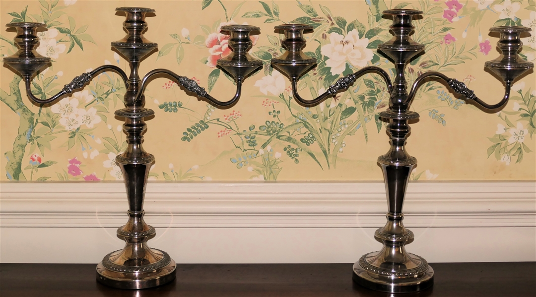Pair of Outstanding Silverplate 3 Light Candelabras - Marked HS with Hallmarks - Can Be Used in Other Configurations - Each Measures 19" Tall 18" Across
