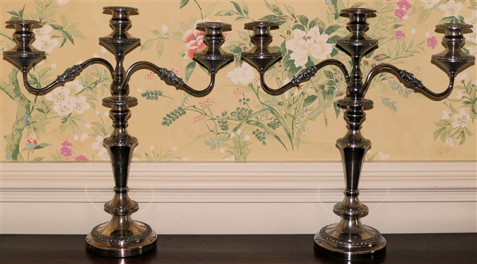 Pair of Outstanding Silverplate 3 Light Candelabras - Marked HS with Hallmarks - Can Be Used in Other Configurations - Each Measures 19 Tall 18 Across