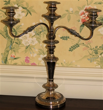 Pair of Outstanding Silverplate 3 Light Candelabras - Marked HS with Hallmarks - Can Be Used in Other Configurations - Each Measures 19 Tall 18 Across