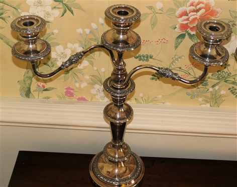 Pair of Outstanding Silverplate 3 Light Candelabras - Marked HS with Hallmarks - Can Be Used in Other Configurations - Each Measures 19 Tall 18 Across