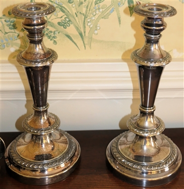 Pair of Outstanding Silverplate 3 Light Candelabras - Marked HS with Hallmarks - Can Be Used in Other Configurations - Each Measures 19 Tall 18 Across