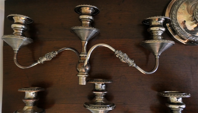 Pair of Outstanding Silverplate 3 Light Candelabras - Marked HS with Hallmarks - Can Be Used in Other Configurations - Each Measures 19 Tall 18 Across