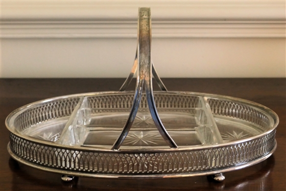 Black, Starr & Frost Sterling Silver Serving Tray with Original Glass Inserts - Measures 12 by 7 1/2 - Handle Monogrammed MMS 