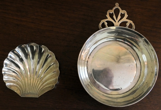 Sterling Silver Porringer and 800 Silver Footed Shell Dish - Porringer Measures 4 3/8 without Handle