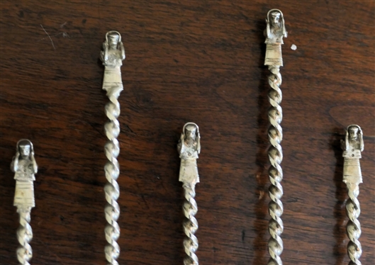 12 Hand Crafted Silver Cocktail Stirrer Spoons with Tiny Handmade Man and Woman Terminals - Twisted Stems - Each Spoon Measures 7 1/8 Long 