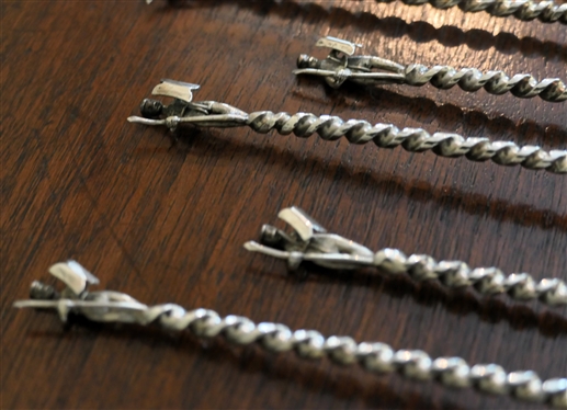 12 Hand Crafted Silver Cocktail Stirrer Spoons with Tiny Handmade Man and Woman Terminals - Twisted Stems - Each Spoon Measures 7 1/8 Long 