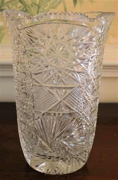 Magnificent Large Cut Glass Vase Scalloped Top Edge - Vase Measures 9 3/4" Tall 6 1/2" Across