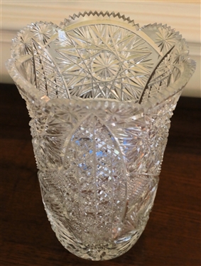 Magnificent Large Cut Glass Vase Scalloped Top Edge - Vase Measures 9 3/4 Tall 6 1/2 Across