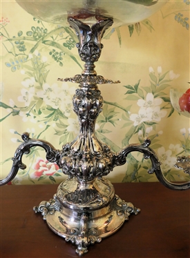 Very Fine Silver Plate Reed & Barton Silverplate Centerpiece - 3 Branches with Crystal Inserts  - Can Be Used as Centerpiece or Candelabra - Measures 13 Tall 21 Across - 15 Tall with Center Bowl 