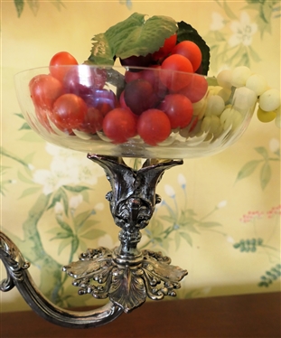 Very Fine Silver Plate Reed & Barton Silverplate Centerpiece - 3 Branches with Crystal Inserts  - Can Be Used as Centerpiece or Candelabra - Measures 13 Tall 21 Across - 15 Tall with Center Bowl 