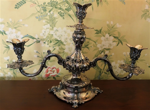 Very Fine Silver Plate Reed & Barton Silverplate Centerpiece - 3 Branches with Crystal Inserts  - Can Be Used as Centerpiece or Candelabra - Measures 13 Tall 21 Across - 15 Tall with Center Bowl 