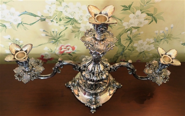 Very Fine Silver Plate Reed & Barton Silverplate Centerpiece - 3 Branches with Crystal Inserts  - Can Be Used as Centerpiece or Candelabra - Measures 13 Tall 21 Across - 15 Tall with Center Bowl 