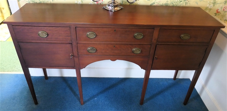 Very Nice Mahogany Server - 3 Dovetailed Drawers Across Top - Over 2 Cabinets and 1 Dovetailed Drawer - Tapered Leg- Brass Pulls - Server Measures 39 1/2 Tall 69 1/2 By 19 1/2 