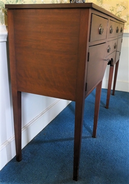 Very Nice Mahogany Server - 3 Dovetailed Drawers Across Top - Over 2 Cabinets and 1 Dovetailed Drawer - Tapered Leg- Brass Pulls - Server Measures 39 1/2 Tall 69 1/2 By 19 1/2 