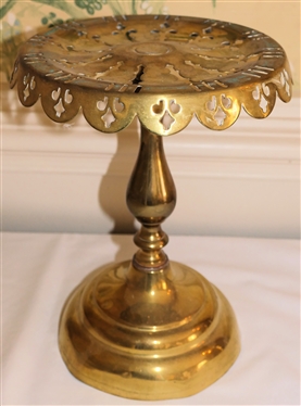 Brass Compote Stand - Pierced Brass Top - Weighted Brass Base - Stand Measures 10 Tall 7 Across
