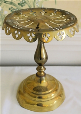 Brass Compote Stand - Pierced Brass Top - Weighted Brass Base - Stand Measures 10 Tall 7 Across