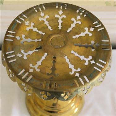 Brass Compote Stand - Pierced Brass Top - Weighted Brass Base - Stand Measures 10 Tall 7 Across