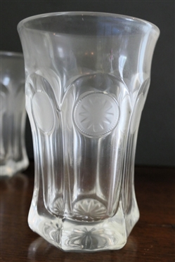 8 Fostoria Coin Iced Tea Glasses and Pair of Fostoria Coin Salt & Pepper Shakers - Glasses Are 5 3/8 Tall 