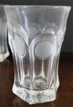 8 Fostoria Coin Iced Tea Glasses and Pair of Fostoria Coin Salt & Pepper Shakers - Glasses Are 5 3/8 Tall 