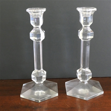 Pair of Beautiful Val St. Lambert 9 1/2 Candle Sticks - Signed on Bottoms 