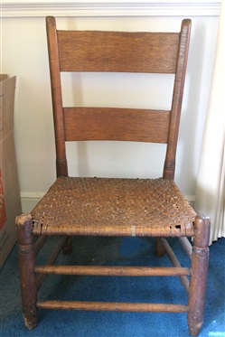 19th Century Primitive Ladder Back Chair - Oak Splint Seat - Chair Measures 32 Tall 12 to Seat