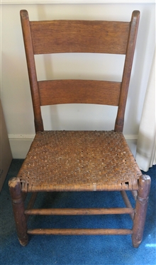 19th Century Primitive Ladder Back Chair - Oak Splint Seat - Chair Measures 32 Tall 12 to Seat