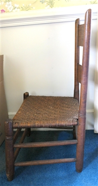 19th Century Primitive Ladder Back Chair - Oak Splint Seat - Chair Measures 32 Tall 12 to Seat