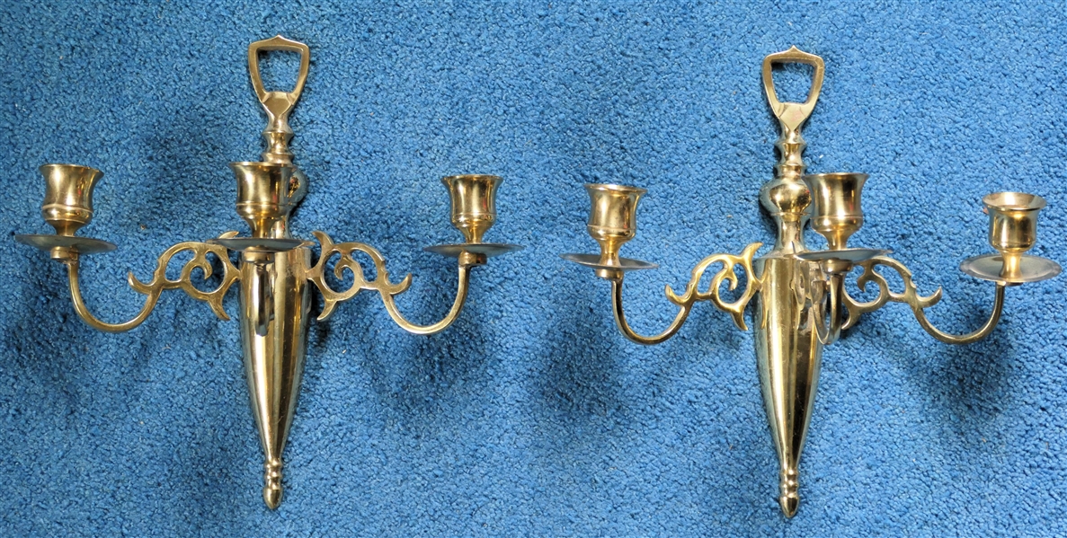 Pair of Brass 3 Light Candle Sconces - Original Labels "Sadas Brass - Made in Japan" - Each Measures 10" Long 10" Across