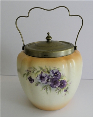 Crown Devon Biscuit Jar - Stone on Trent England - Number 41 -EPNS Hardware and Lid - Jar Measures 6 Tall 6 Across