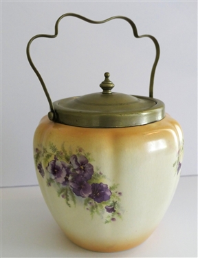 Crown Devon Biscuit Jar - Stone on Trent England - Number 41 -EPNS Hardware and Lid - Jar Measures 6 Tall 6 Across