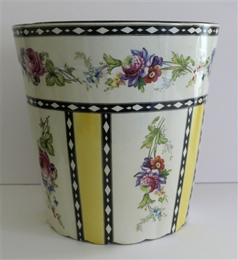 Pretty Floral Ceramic Planter - Marked Trent on Bottom - Black and Yellow with Beautiful Floral Trim and Bands - Measures 8 1/2 Tall 9 Across - Overall Crazing Consistent with Age and Finish -...
