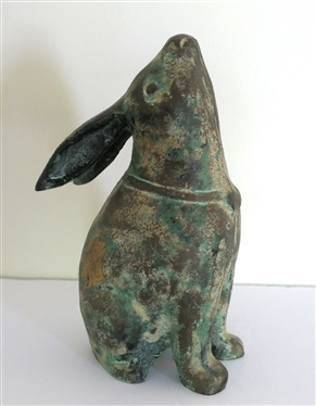 Cast Iron Rabbit Statue - Made in Japan - Gold Painted Accents - Rabbit Figure Measures 8 1/4 Tall 