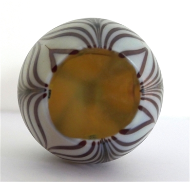 Handmade Art Glass Paperweight - Egg Shaped with 5 Millefiori Flowers - Amethyst Threading - Paperweight Measures 4 Tall 