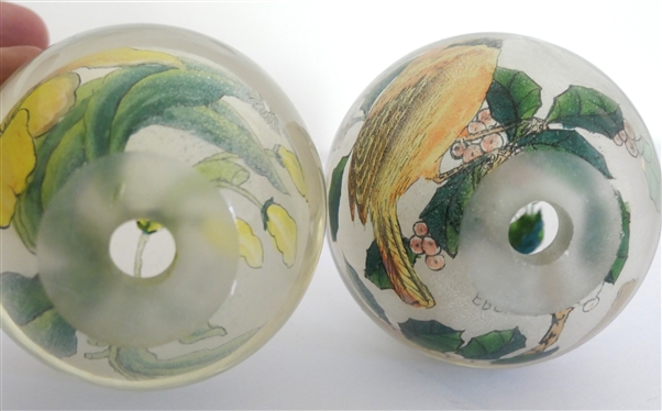2 Reverse Painted Glass Paperweights - Both Signed BYA - 1993 Dated with Cardinal Birds and 1999 Dated with Hummingbirds - Each Measures 3 1/2 