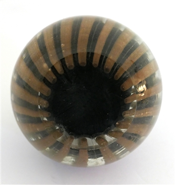 Very Pretty Handmade Art Glass Paperweight with Black and Metallic Gold Ribbed Pattern - Measures 3 Tall 