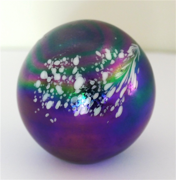 Iridescent Amethyst Art Glass Paperweight - Measures 2 3/4" Across