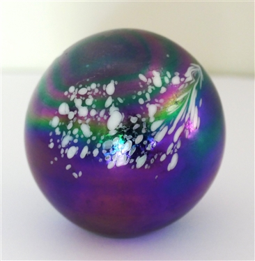 Iridescent Amethyst Art Glass Paperweight - Measures 2 3/4 Across
