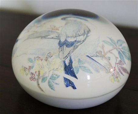 Murano Art Glass Paperweight with Birds Inside Measures 2 Tall 3 1/2 Across