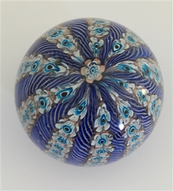Beautiful Purple and White Threaded Millefiori Flower Paperweight - Measures 3 Tall 
