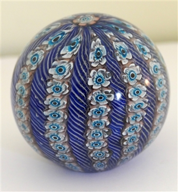 Beautiful Purple and White Threaded Millefiori Flower Paperweight - Measures 3 Tall 