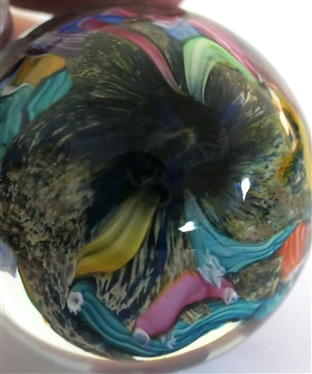 Small Art Glass Paperweight - Signed -SW22T - Very Colorful with Some Metallic - Measures 1 1/2