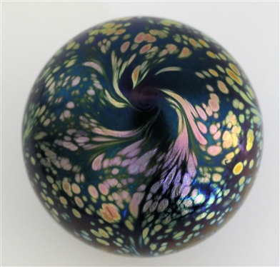 Fiske ''96 Artist Signed Art Glass Paperweight - Amethyst Iridescent - Measures 2 1/2 